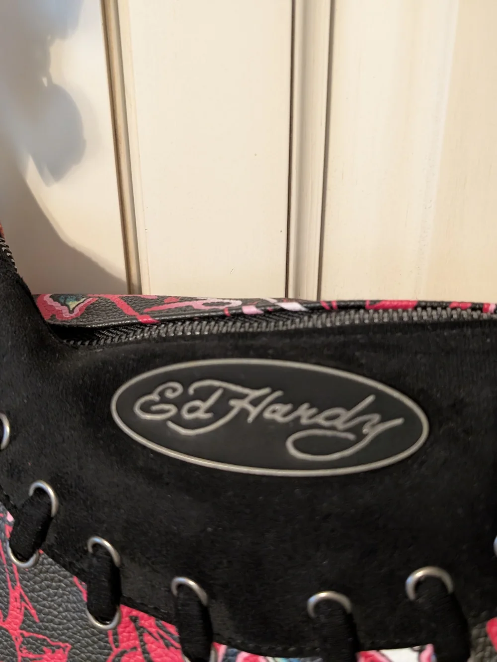 Ed Hardy Fringed Skull & Rose Hobo Bag NWT